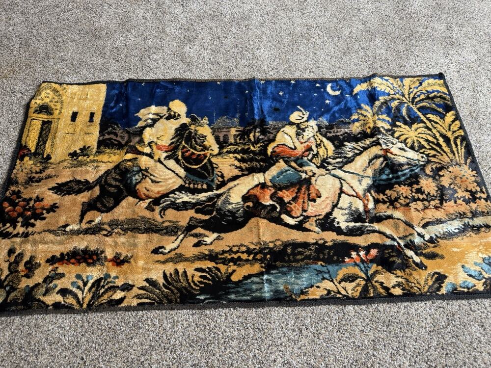 VINTAGE Tapestry Wall Hanging Arabian Nights Middle East Made Italy 39x20in